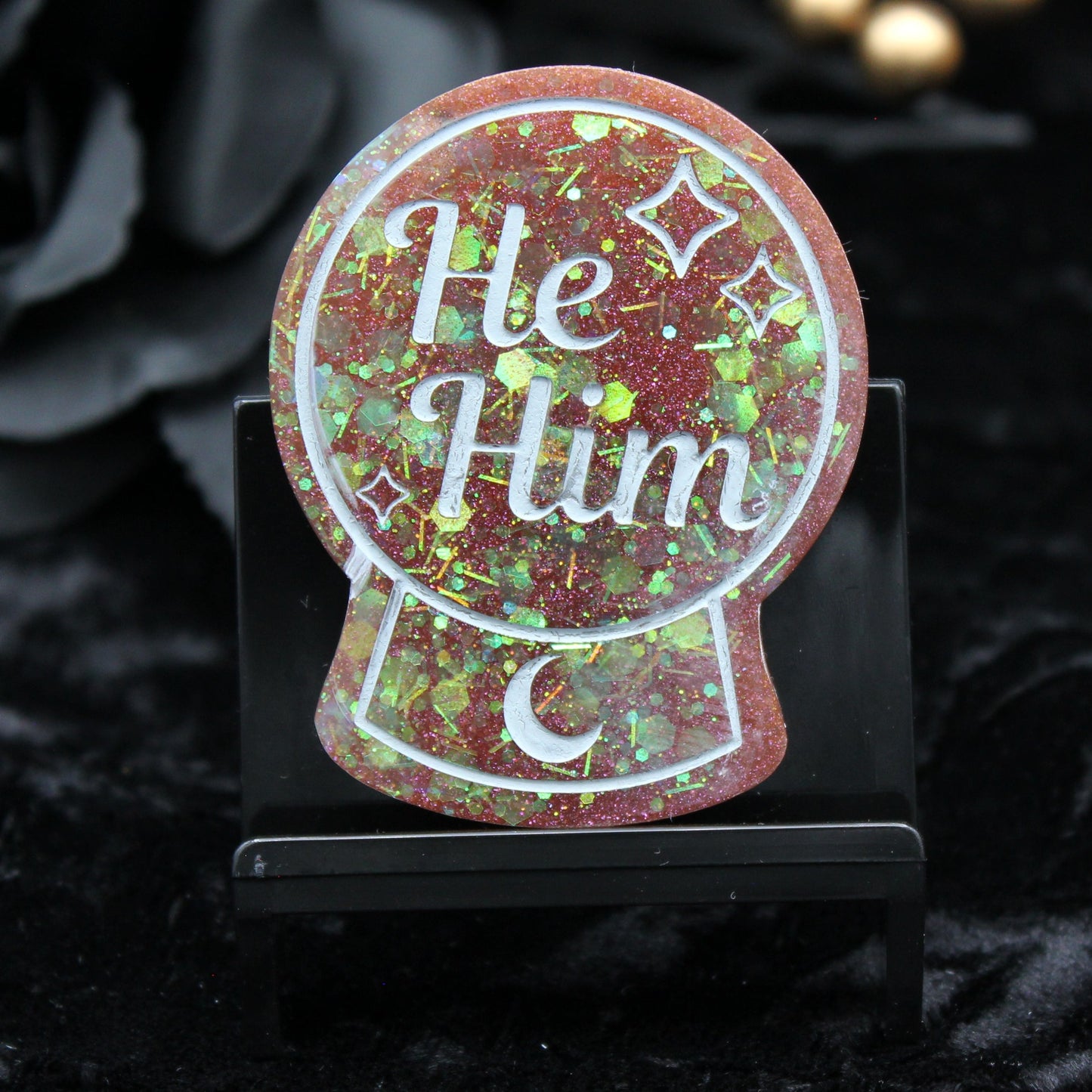 He/Him - Crystal Ball Resin Pronoun Pin
