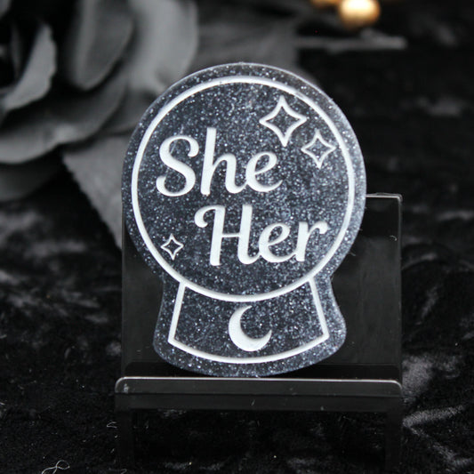 She/Her - Crystal Ball Resin Pronoun Pin