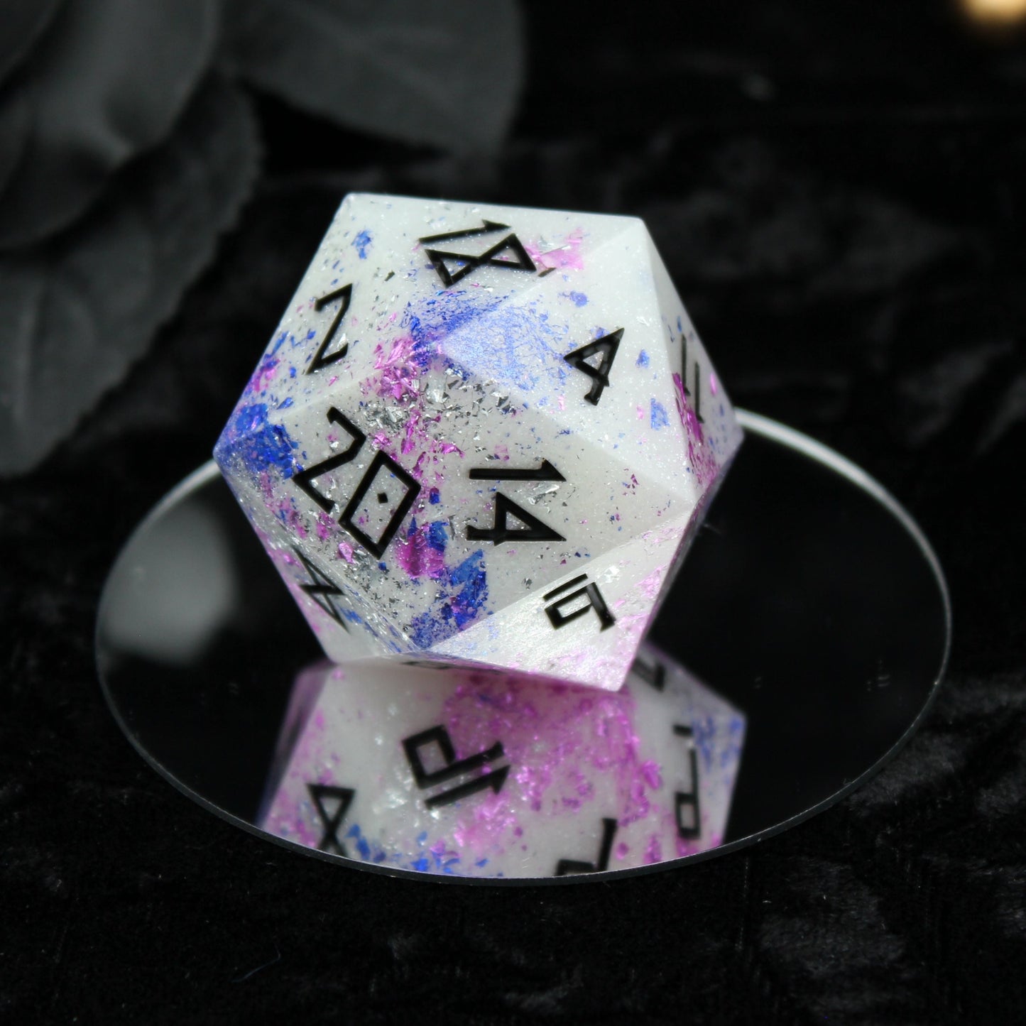 Winter Starburst d20 - 40mm Resin Gaming Die - Runic Font - **Second Quality**