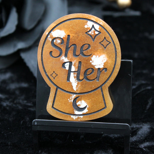 She/Her - Crystal Ball Resin Pronoun Pin