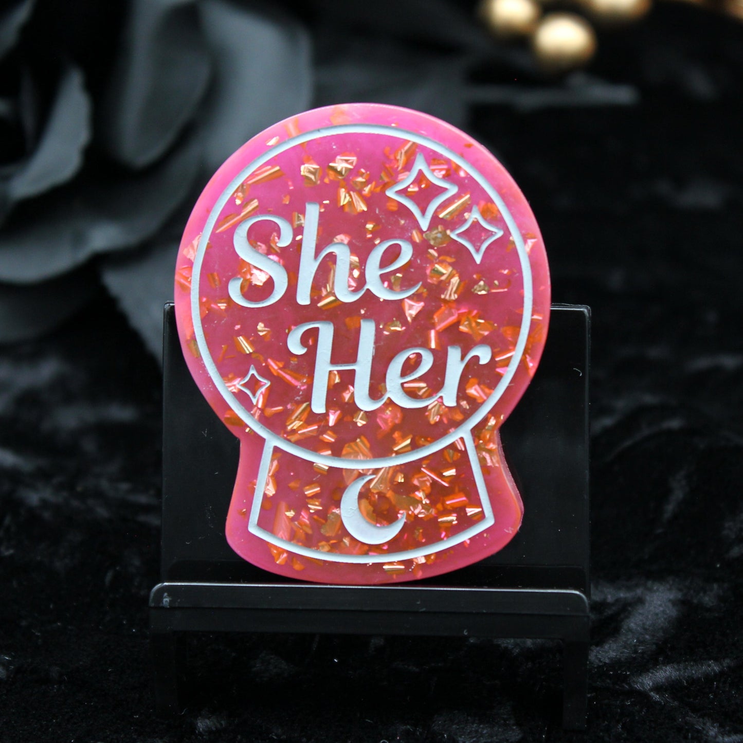 She/Her - Crystal Ball Resin Pronoun Pin