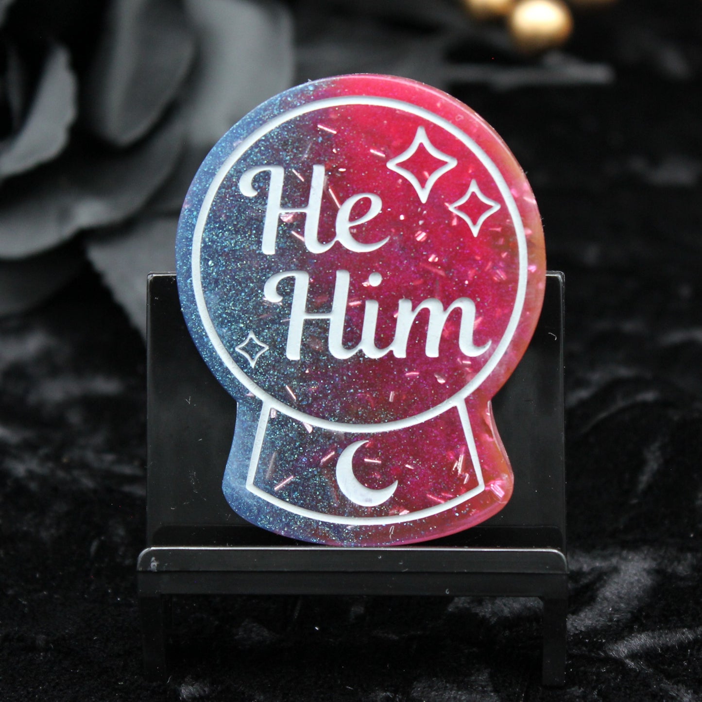 He/Him - Crystal Ball Resin Pronoun Pin