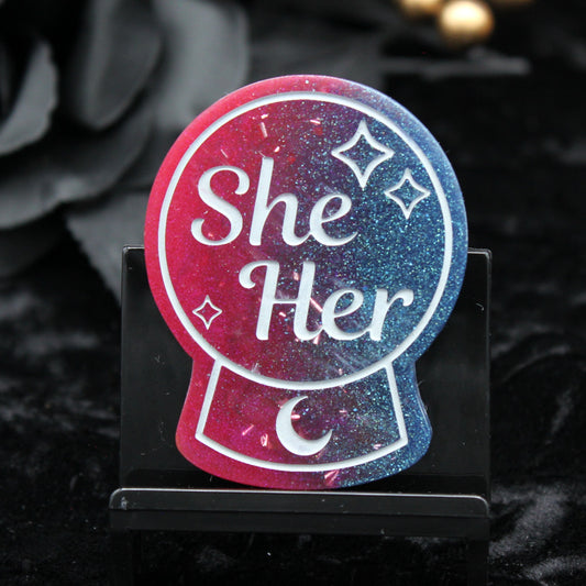 She/Her - Crystal Ball Resin Pronoun Pin