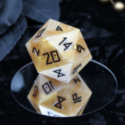 Creamy Gold d20 - 40mm Resin Gaming Die - Runic Font - **Second Quality**