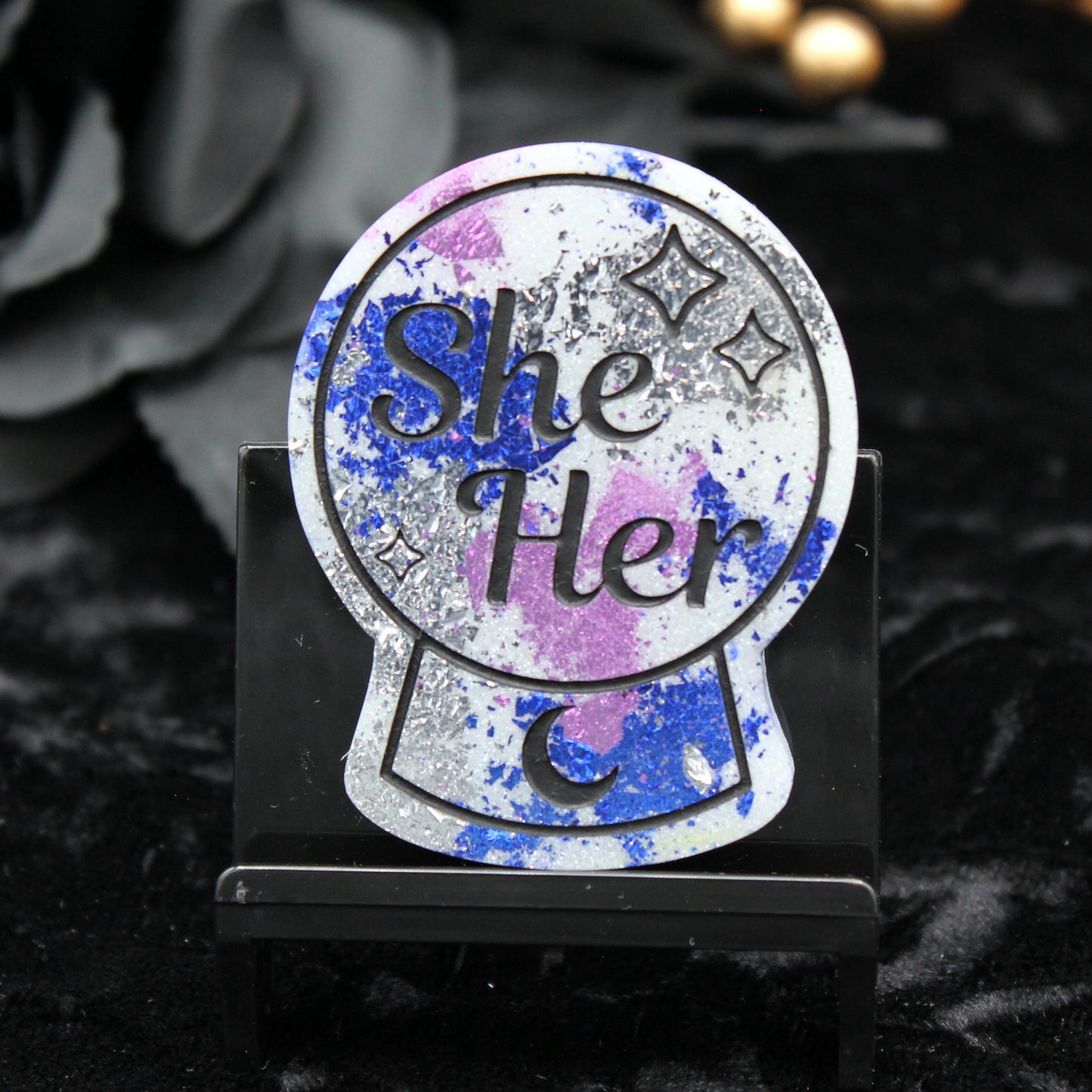 She/Her - Crystal Ball Resin Pronoun Pin