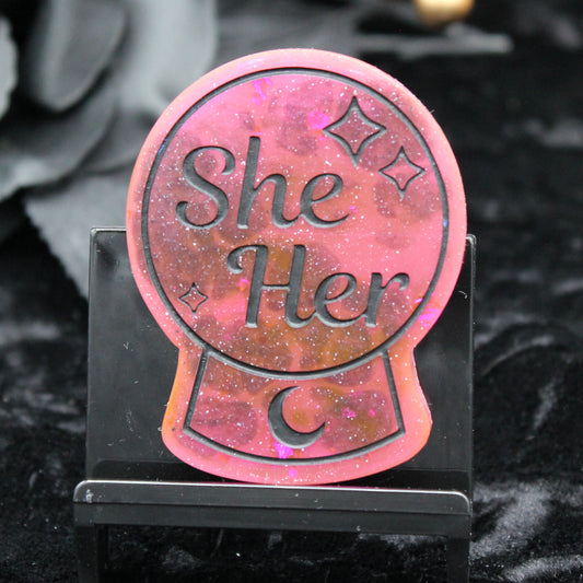 She/Her - Crystal Ball Resin Pronoun Pin