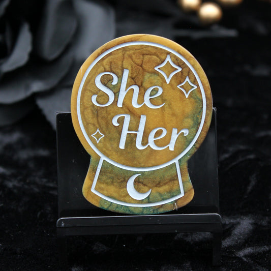 She/Her - Crystal Ball Resin Pronoun Pin