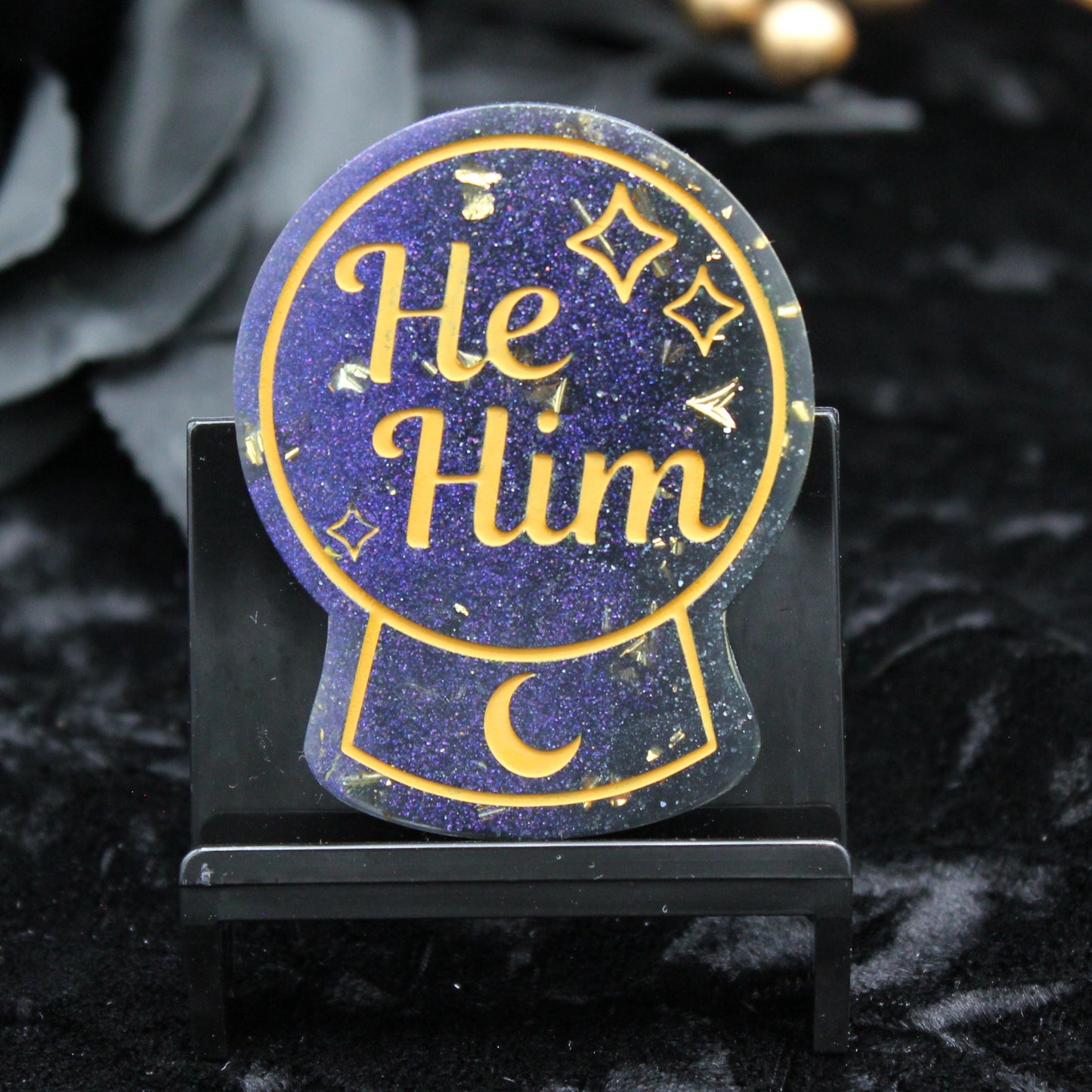 He/Him - Crystal Ball Resin Pronoun Pin