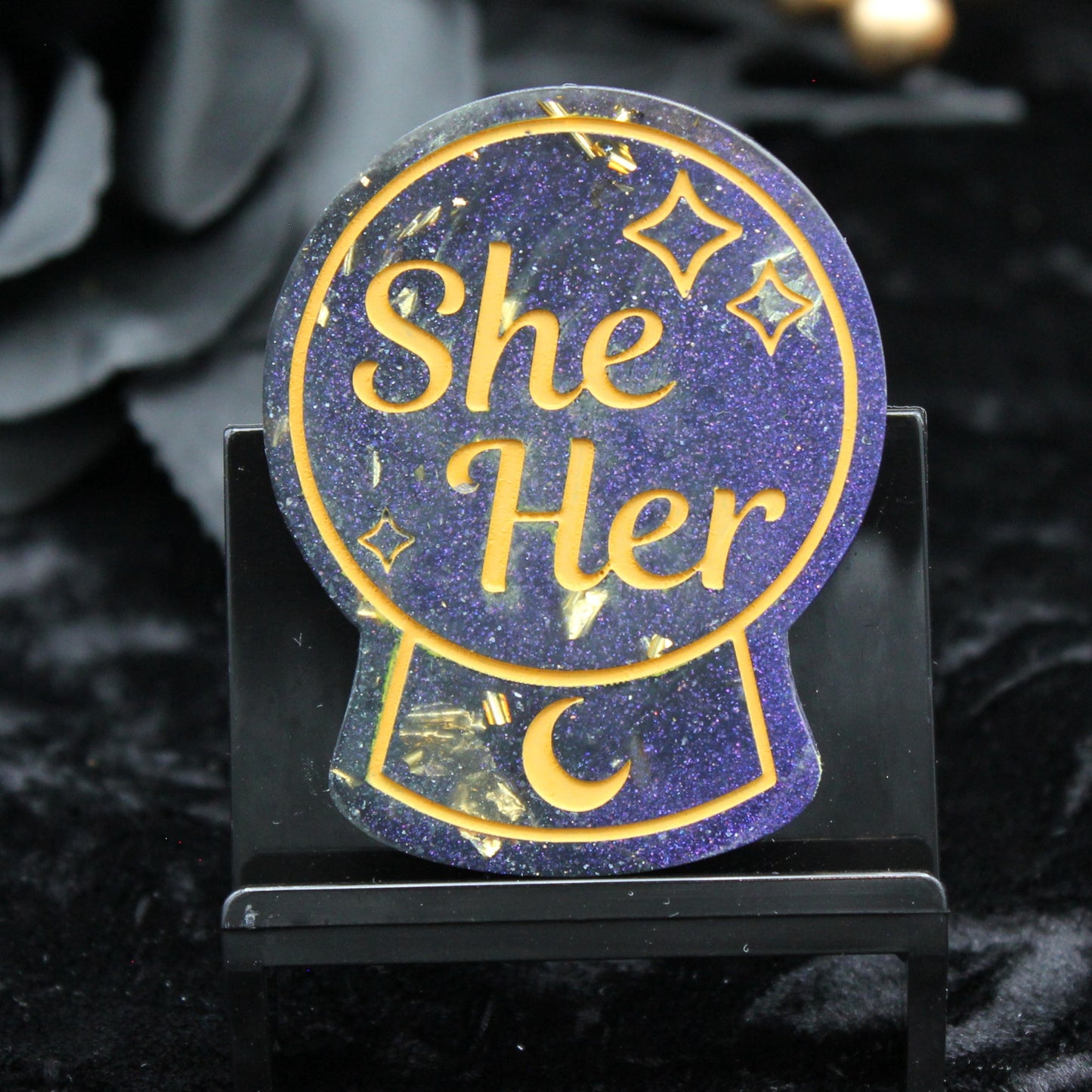 She/Her - Crystal Ball Resin Pronoun Pin