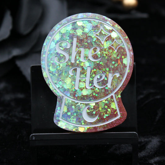 She/Her - Crystal Ball Resin Pronoun Pin