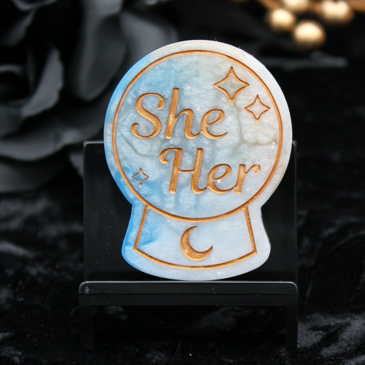 She/Her - Crystal Ball Resin Pronoun Pin