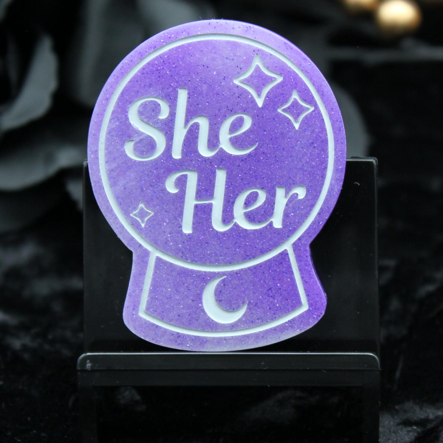 She/Her - Crystal Ball Resin Pronoun Pin