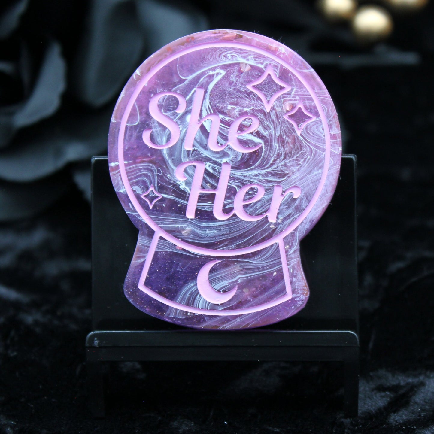 She/Her - Crystal Ball Resin Pronoun Pin