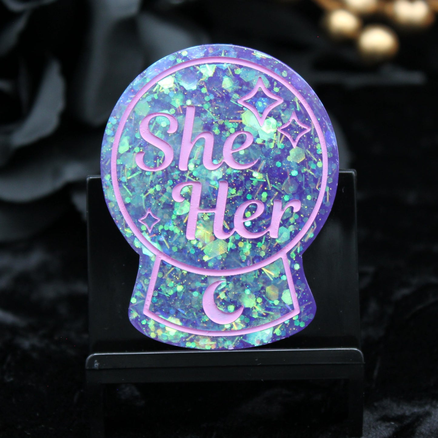 She/Her - Crystal Ball Resin Pronoun Pin