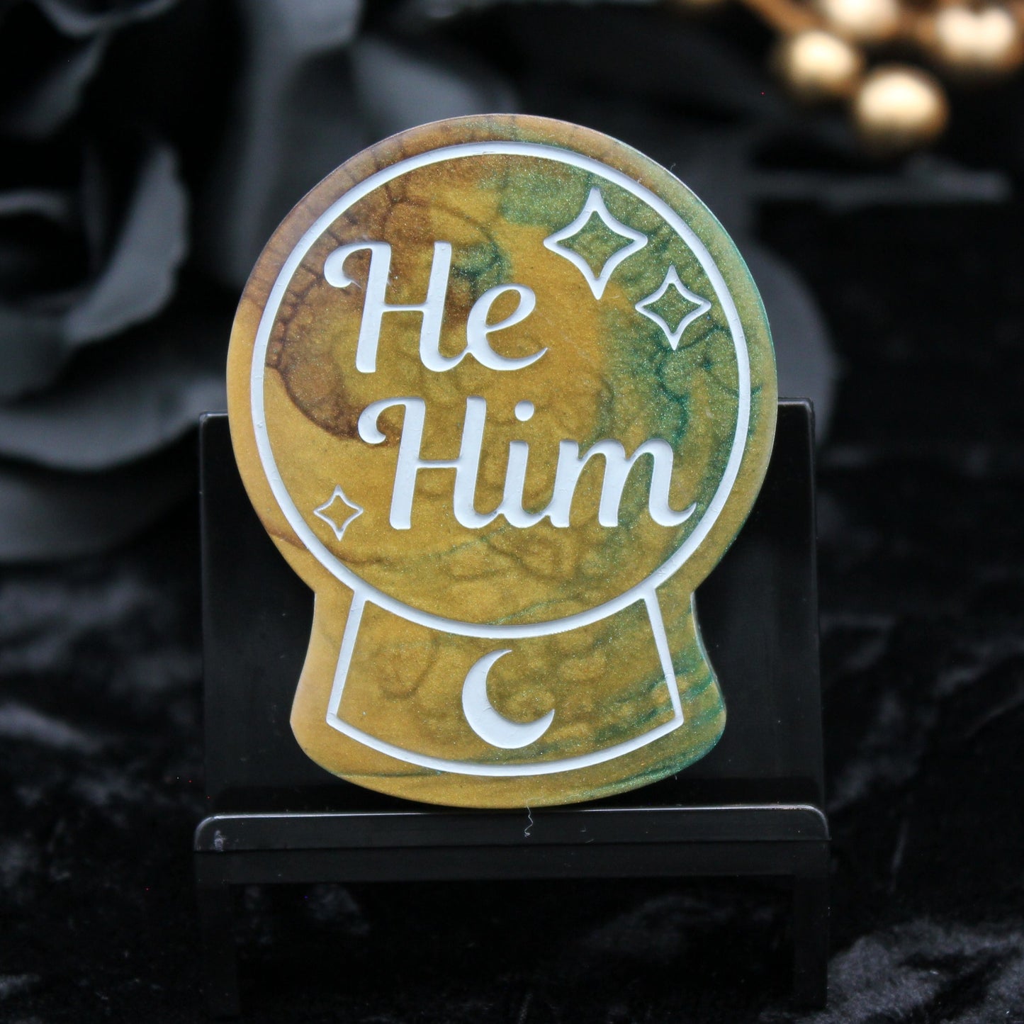 He/Him - Crystal Ball Resin Pronoun Pin