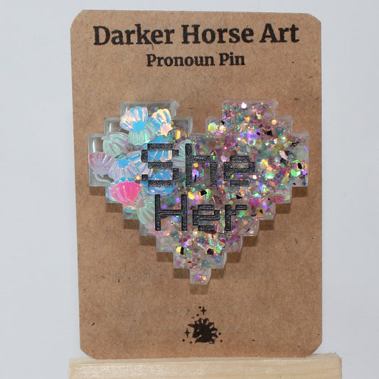 She/Her - Pixel Heart Pronoun Pin