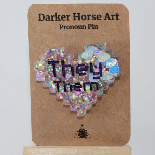 They/Them - Pixel Heart Pronoun Pin