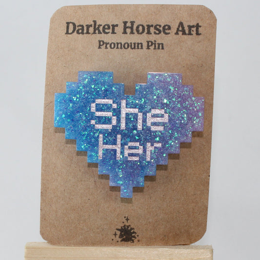 She/Her - Pixel Heart Pronoun Pin