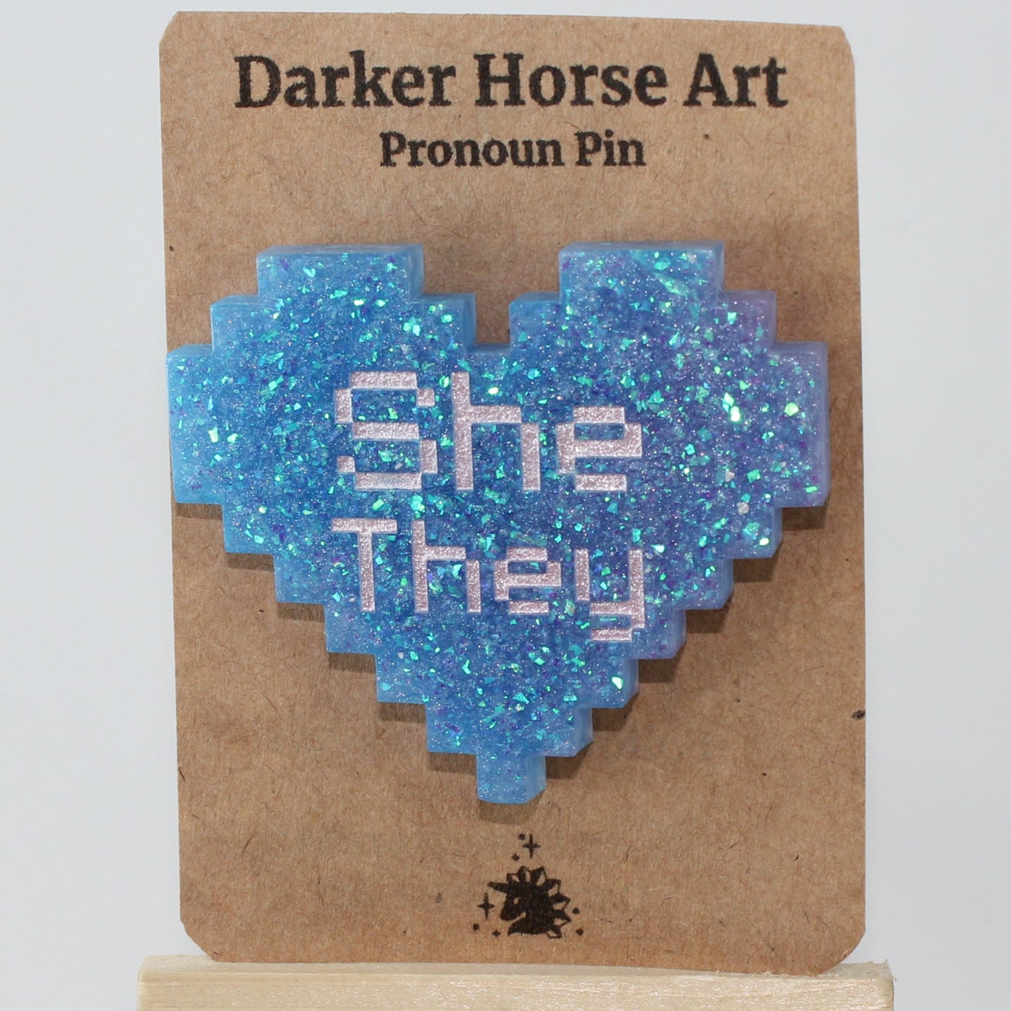 She/They - Pixel Heart Pronoun Pin