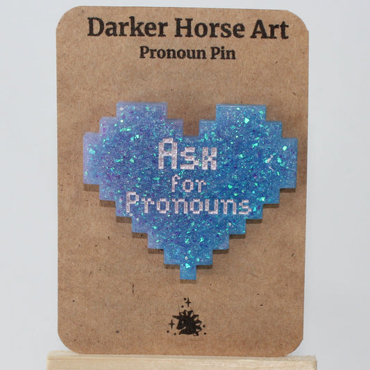 Ask for Pronouns - Pixel Heart Pronoun Pin