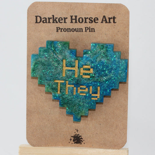 He/They - Pixel Heart Pronoun Pin