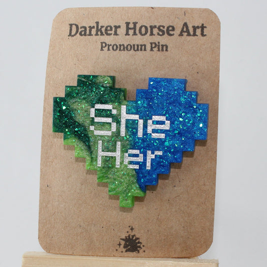 She/Her - Pixel Heart Pronoun Pin