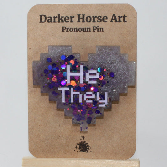 He/They - Pixel Heart Pronoun Pin