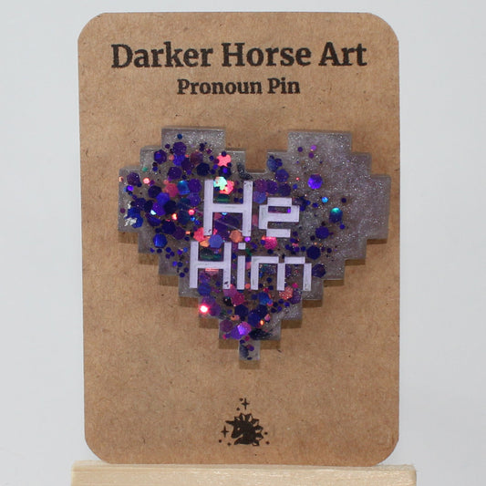 He/Him - Pixel Heart Pronoun Pin