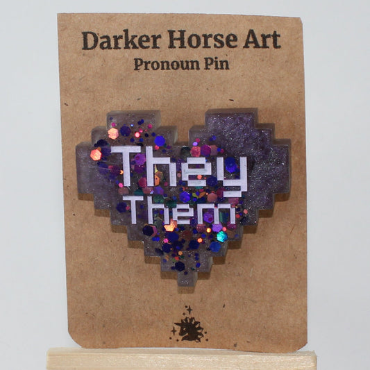 They/Them - Pixel Heart Pronoun Pin