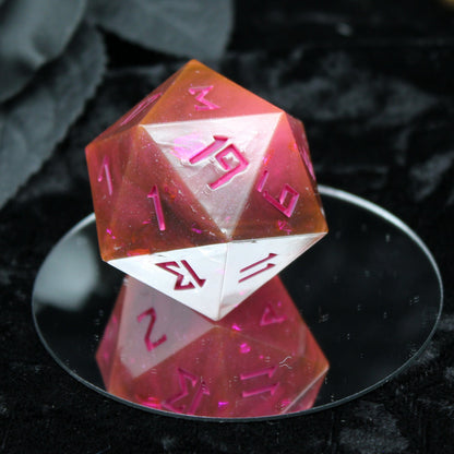 Fuchsia Storm d20 - 40mm Resin Gaming Die - Runic Font - **Second Quality**