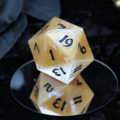 Creamy Gold d20 - 40mm Resin Gaming Die - Roman Font - **Second Quality**