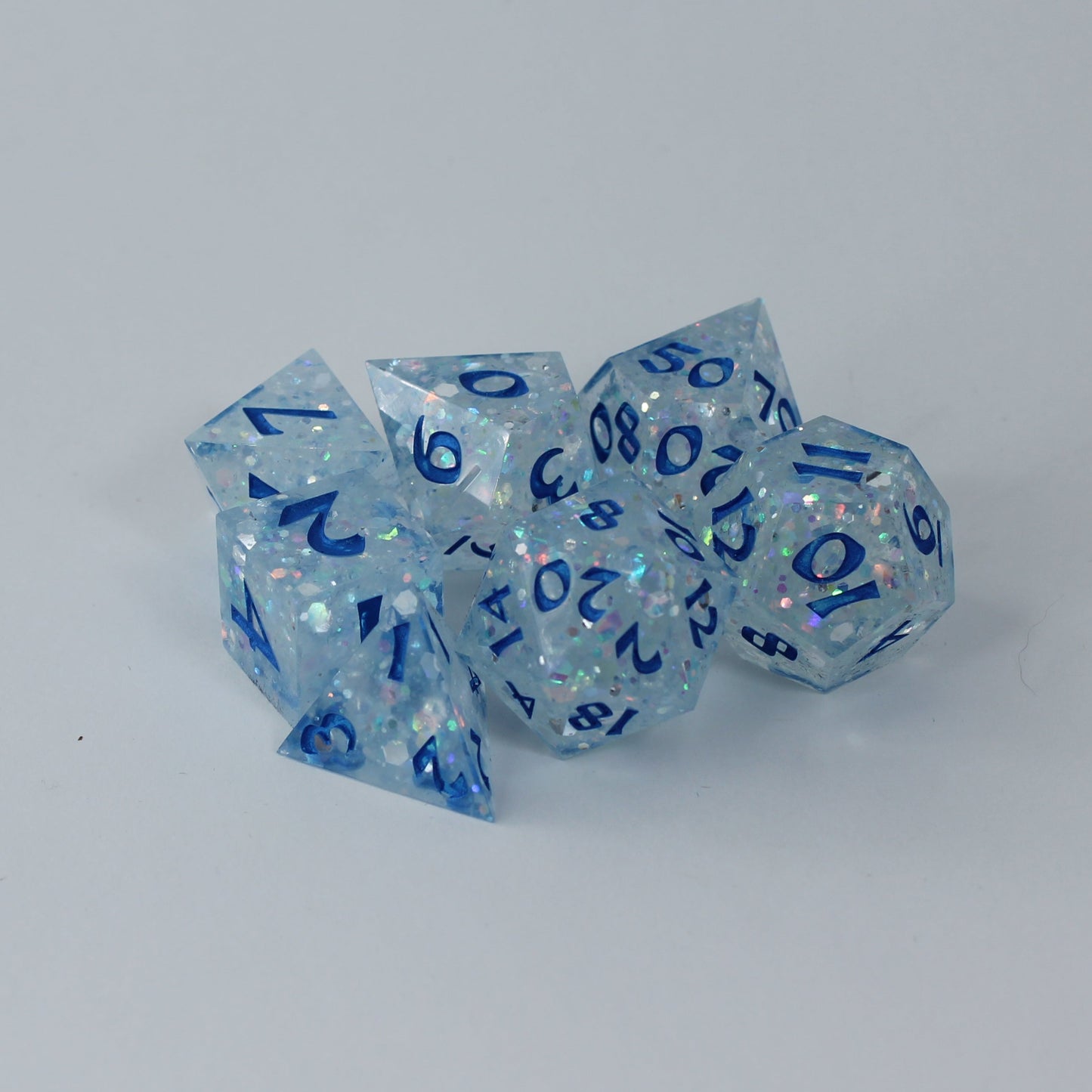 Wintery Wraith - Set of 7 Gaming Dice - Roman Font - *Glow*