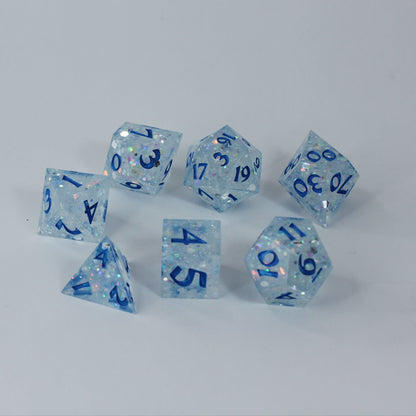 Wintery Wraith - Set of 7 Gaming Dice - Roman Font - *Glow*