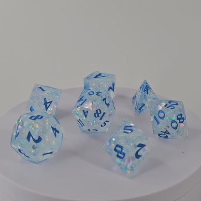 Wintery Wraith - Set of 7 Gaming Dice - Roman Font - *Glow*